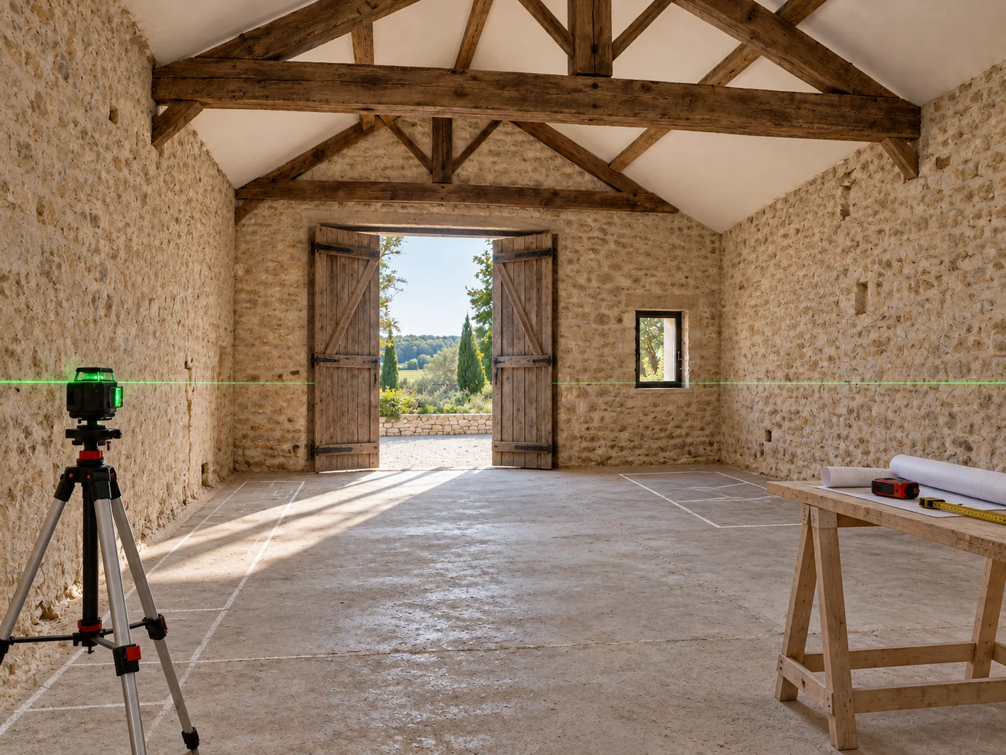 Projection d’aménagement : Relevés laser et implantation des espaces dans la grange